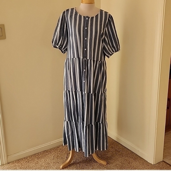Old Navy size large blue white striped maxi dress with pockets - Picture 1 of 6